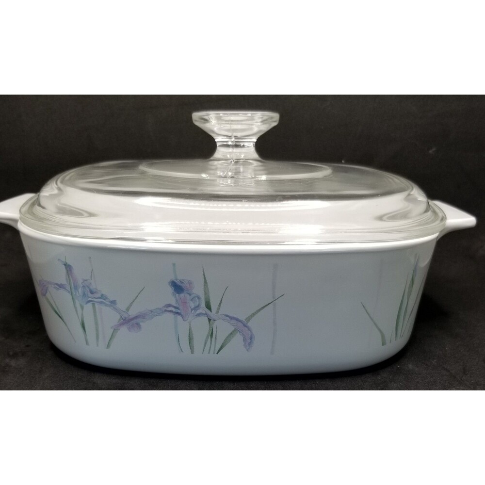 Corning Ware Shadow Iris pattern Casserole dish 2 qt w/ lid vintage rare pattern